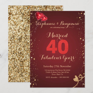 Convites Aniversário de Casamento de Rubi de 40 anos Glitte