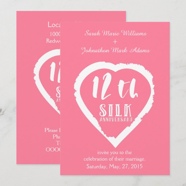 Convites aniversário de casamento de seda 12 anos tradicion (Frente/Verso)