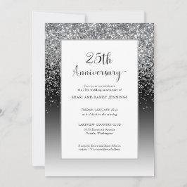 Convites Aniversário de Casamento de Sparkle do 25 Silver E