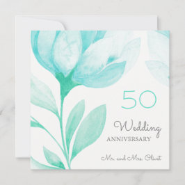Convites Aniversário de Casamento de Teal Peonies 50 Anos
