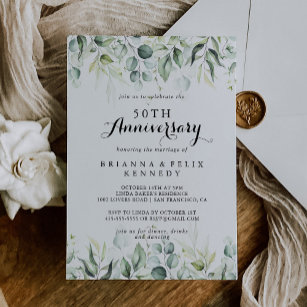 Convites Aniversário de Casamento de Watercolor Eucalyptus 
