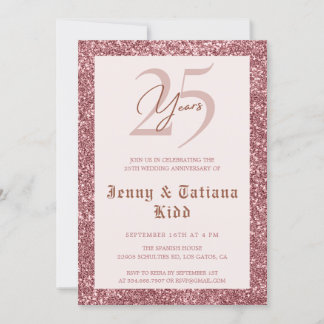 Convites Aniversário de casamento do 25 rosa Dourado