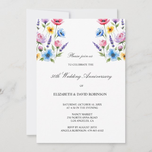 Convites Aniversário de casamento do 50º aniversário da Wat (Frente)