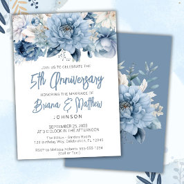 Convites Aniversário de Casamento do 5 Floral Dusty Blue