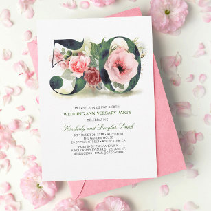 Convites Aniversário de Casamento do Blush Pink Floral 50º