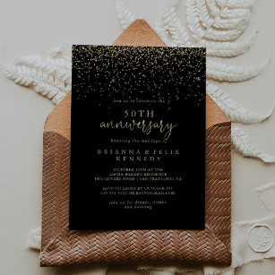 Convites Aniversário de Casamento do Dourado Confetti Scrip
