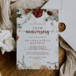 Convites Aniversário de Casamento do Dourado Rustic Floral<br><div class="desc">Este convite de 50º aniversário de casamento da floral rusticida de ouro é perfeito para um evento elegante. O design apresenta marsala pintada à mão,  cor-de-rosa,  pinceladas,  burgundy e flores douradas com folhas verdes dispostas em lindas coroas. Altere o número para celebrar qualquer marco de aniversário.</div>