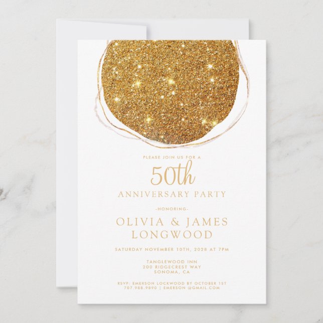 Convites Aniversário de Casamento do Elegante Dourado Glitt (Frente)