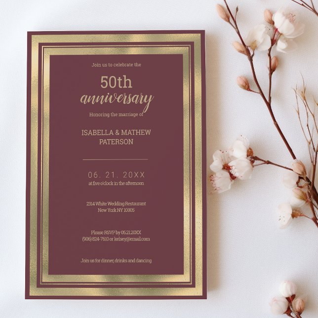 Convites Aniversário de Casamento do Luxury, cor-de-rosa, 5 (Luxury dusty pink gold 50th Wedding Anniversary)