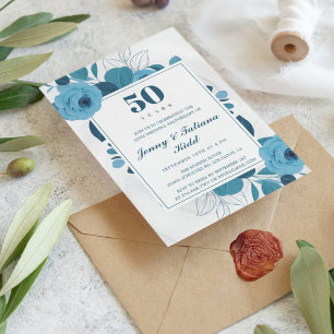 Convites Aniversário de casamento do Watercolor Blue Floral