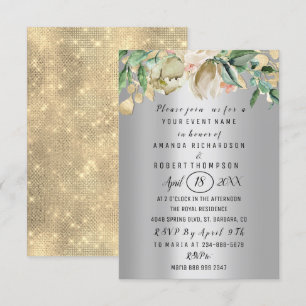 Convites Aniversário de Casamento Dourado de Flores Brunch