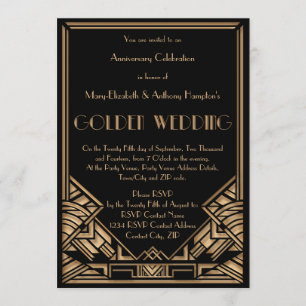 Convites Aniversário de casamento dourado de Gatsby do art