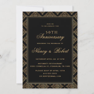 Convites Aniversário de Casamento Dourado do Ornament Frame