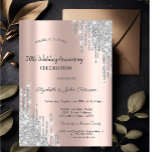 Convites Aniversário de Casamento Dourado do Rosa de Silver<br><div class="desc">Um moderno,  chique e glamouroso com brilho prateado pingando um fundo rosa de ouro.</div>