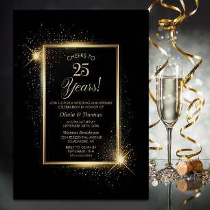 Convites Aniversário de Casamento Dourado e Negro