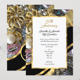 Convites Aniversário de casamento dourado lapidado