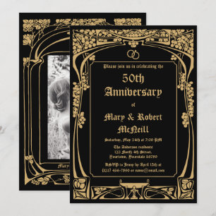 Convites Aniversário de Casamento Elegante Art Nouveau