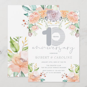 Convites Aniversário de Casamento Elegante Floral Aquarela