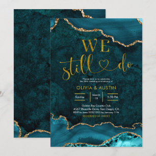 Convites Aniversário de Casamento em Ágata Azul e Dourado