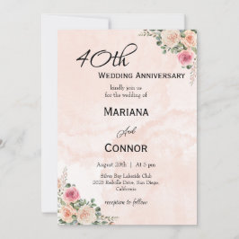 Convites Aniversário de Casamento Floral de Creme Rosa