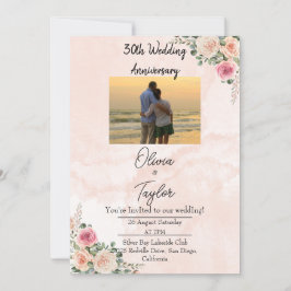 Convites Aniversário de Casamento Floral de Creme Rosa Bril