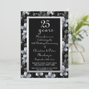 Convites Aniversário de Casamento Floral do 25 Silver Glitt