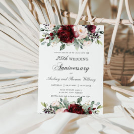 Convites Aniversário de Casamento Floral do Elegante Burgun