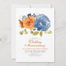 Convites Aniversário de Casamento Floral Laranja-Laranja-Qu