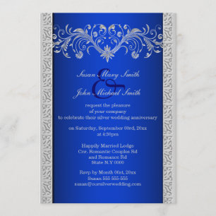 Convites Aniversário de casamento floral prata azul