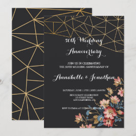 Convites Aniversário de Casamento Geométrico Dourado
