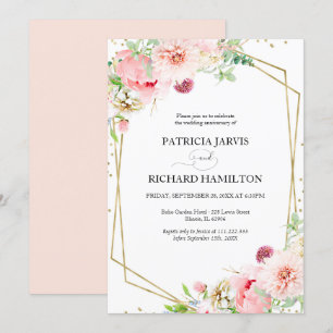 Convites Aniversário de Casamento Geométrico Floral Rosa El