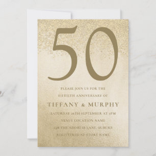 Convites Aniversário de Casamento Moderno Dourado 50º