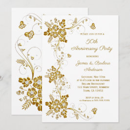 Convites Aniversário de Casamento Ouro diamante floral bran