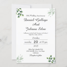 Convites Aniversário de Casamento Padrão da Folha Verde