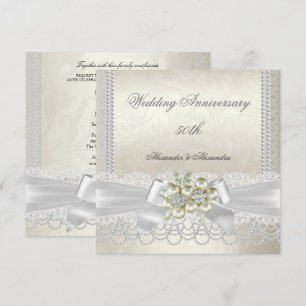 Convites Aniversário de Casamento Pérola Branca de Renda Di