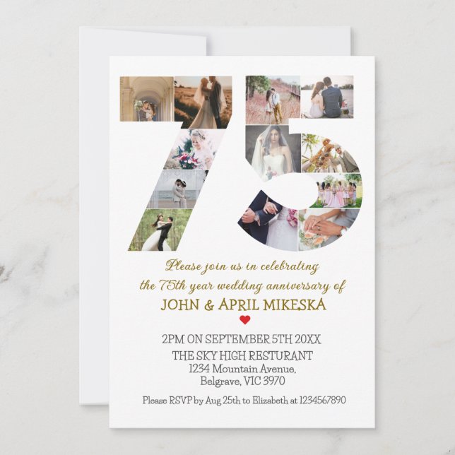 Convites Aniversário de Casamento Personalizado de Foto Núm (Frente)