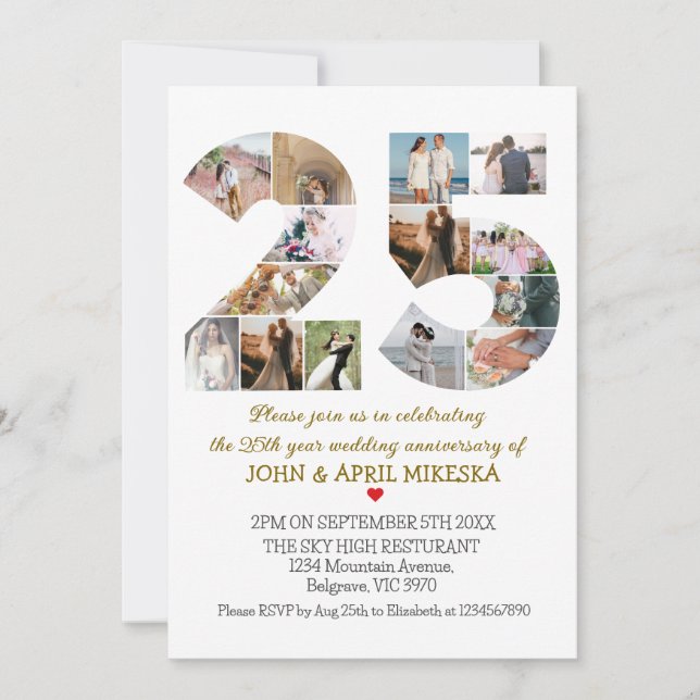 Convites Aniversário de Casamento Personalizado de Foto Núm (Frente)