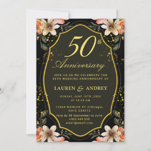 Convites Aniversário de casamento preto dourado