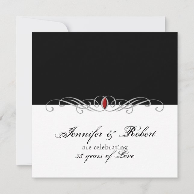 Convites Aniversário de Casamento Preto e Branco com Acento (Frente)