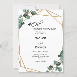 Convites Aniversário de Casamento Romântico com Verde Esmer