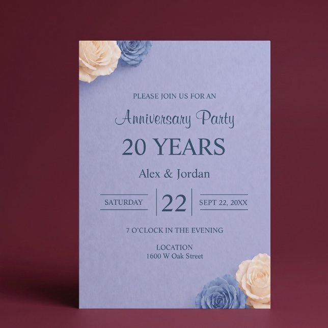 Convites Aniversário de Casamento Rosa Azul (Criador carregado)