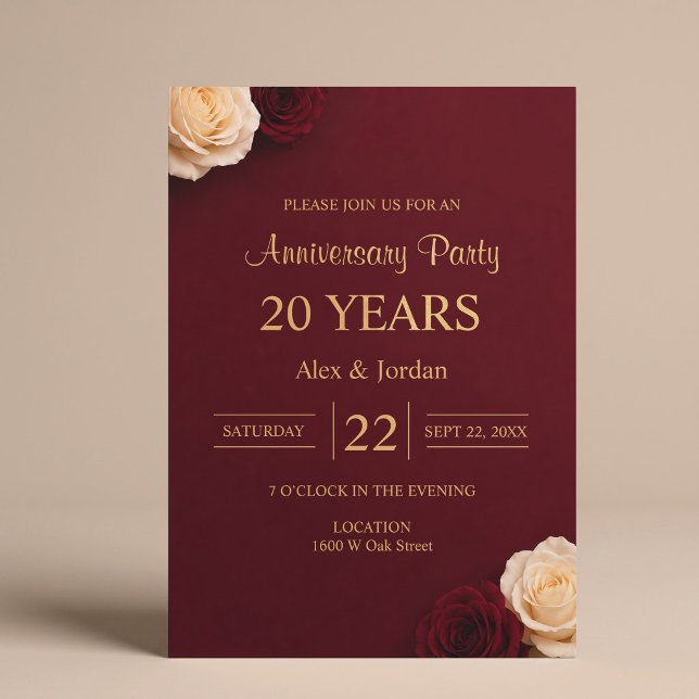 Convites Aniversário de Casamento Rosa Borgonha (Criador carregado)