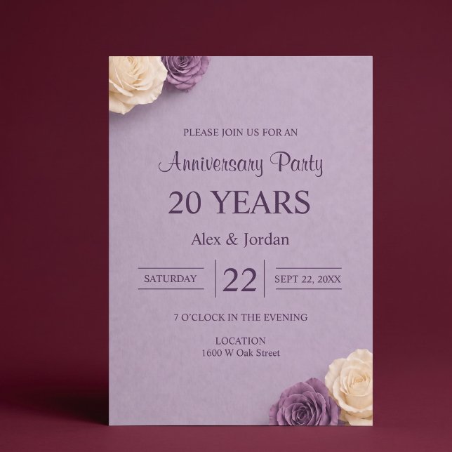 Convites Aniversário de Casamento Rosa Roxo (Criador carregado)