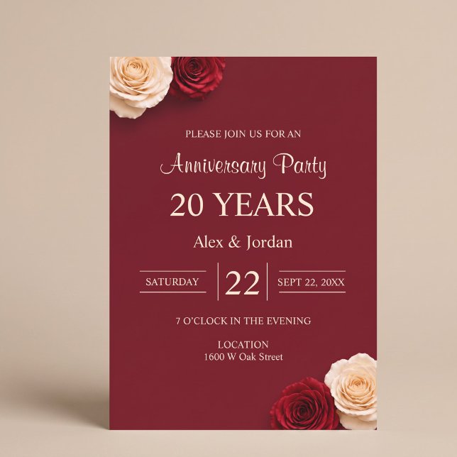 Convites Aniversário de Casamento Rosa Vermelha (Criador carregado)