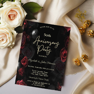Convites Aniversário de Casamento Rosas Vermelhas Pretas