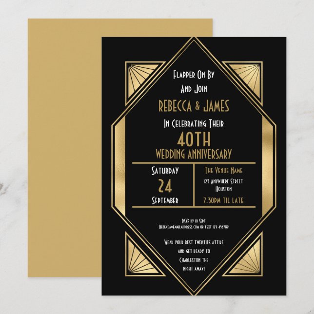 Convites Aniversário de Casamento Rubi de 40 Anos em Art Dé (Frente/Verso)