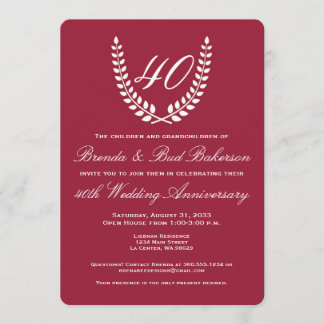 Convites Aniversário de Casamento - Ruby Red com White Laur
