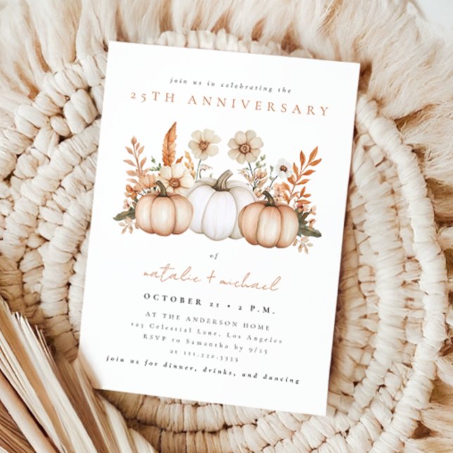 Convites Aniversário de Casamento Rustico Boho Outono Abóbo (Criador carregado)