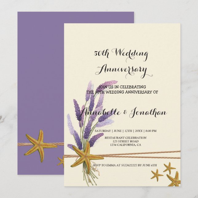 Convites Aniversário de Casamento Simples de Peixe-Estrelad (Frente/Verso)