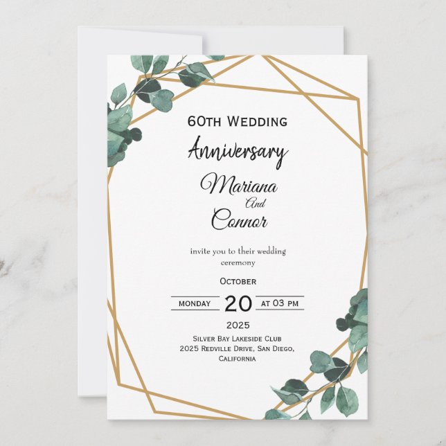 Convites Aniversário de Casamento Timeless Emerald Greenery (Frente)